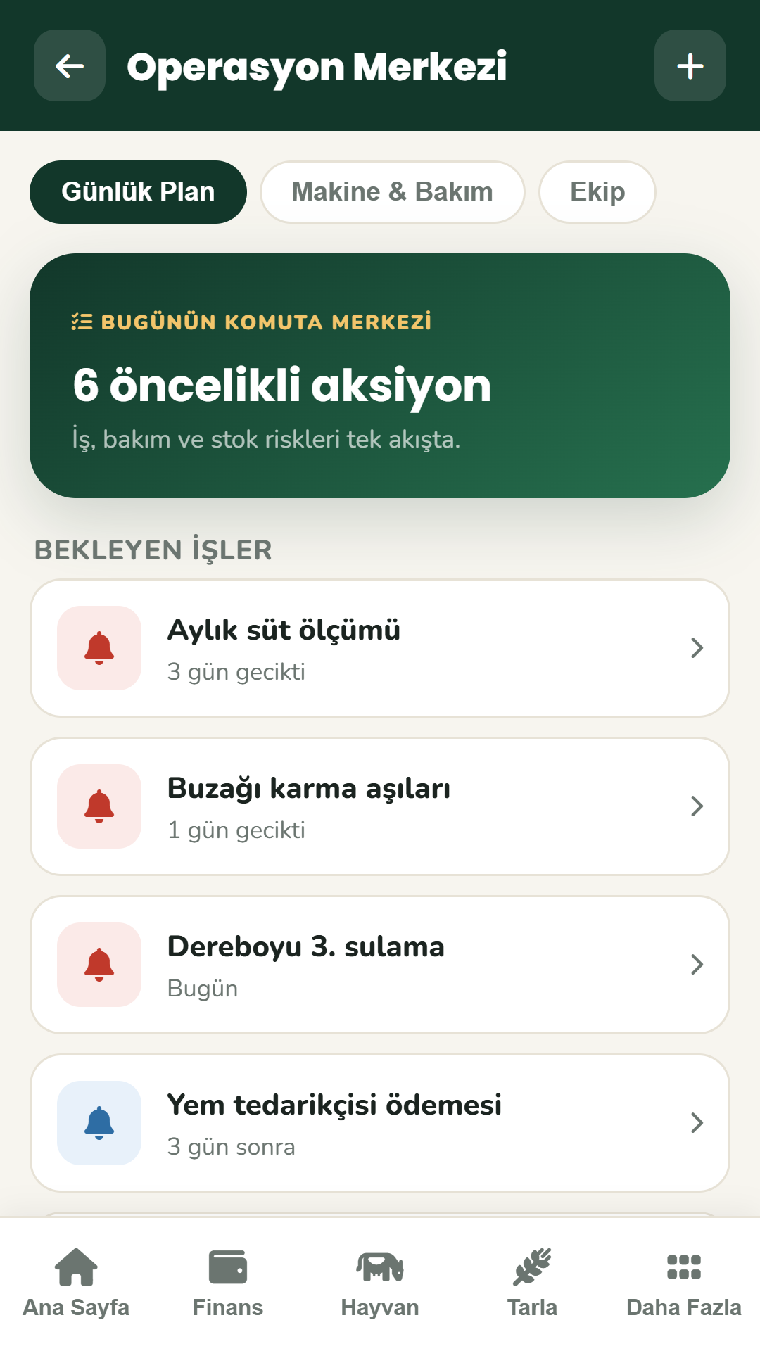 Bereket Hesap operasyon ekranı