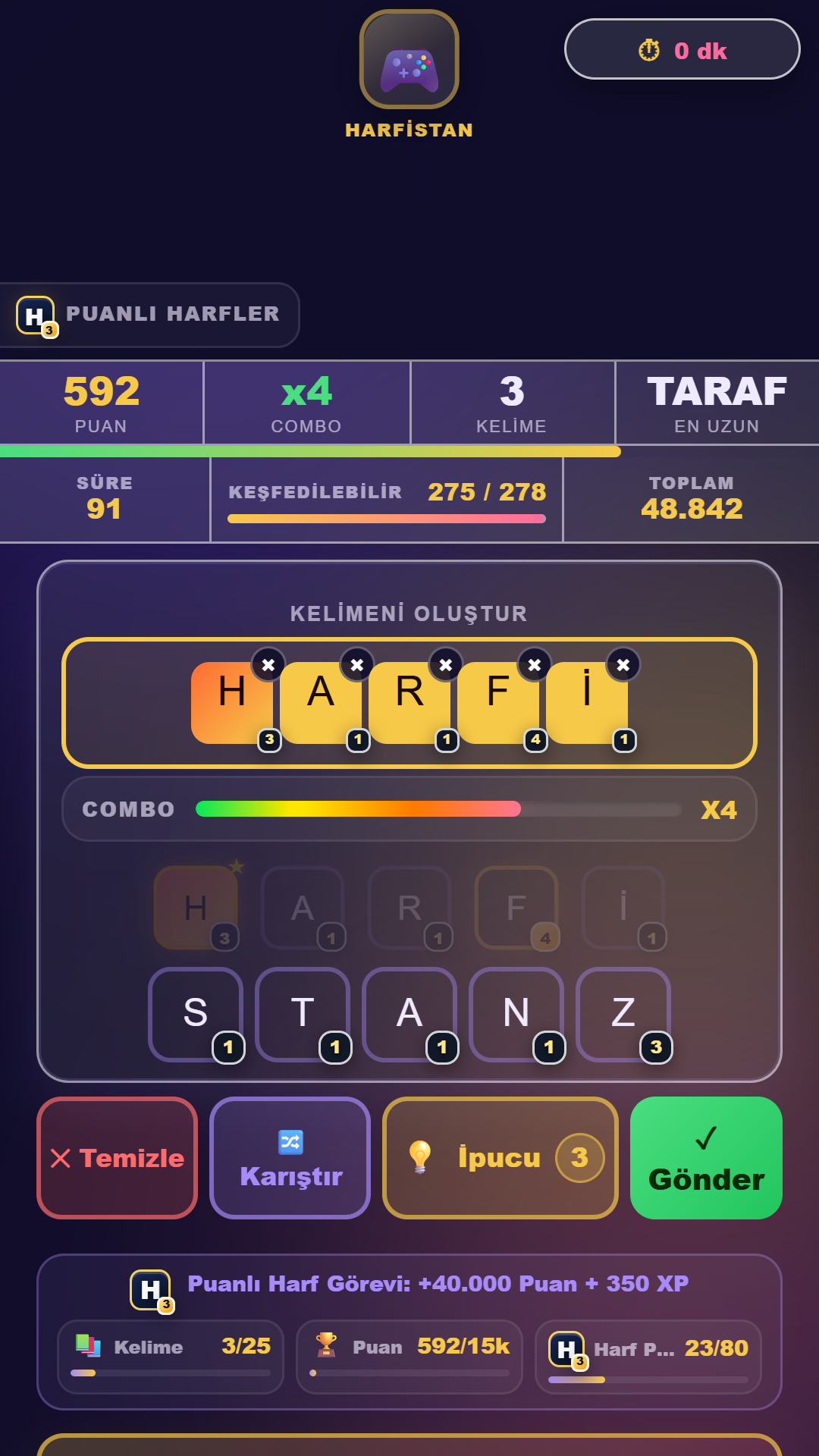 Harfistan puanlı harfler modu
