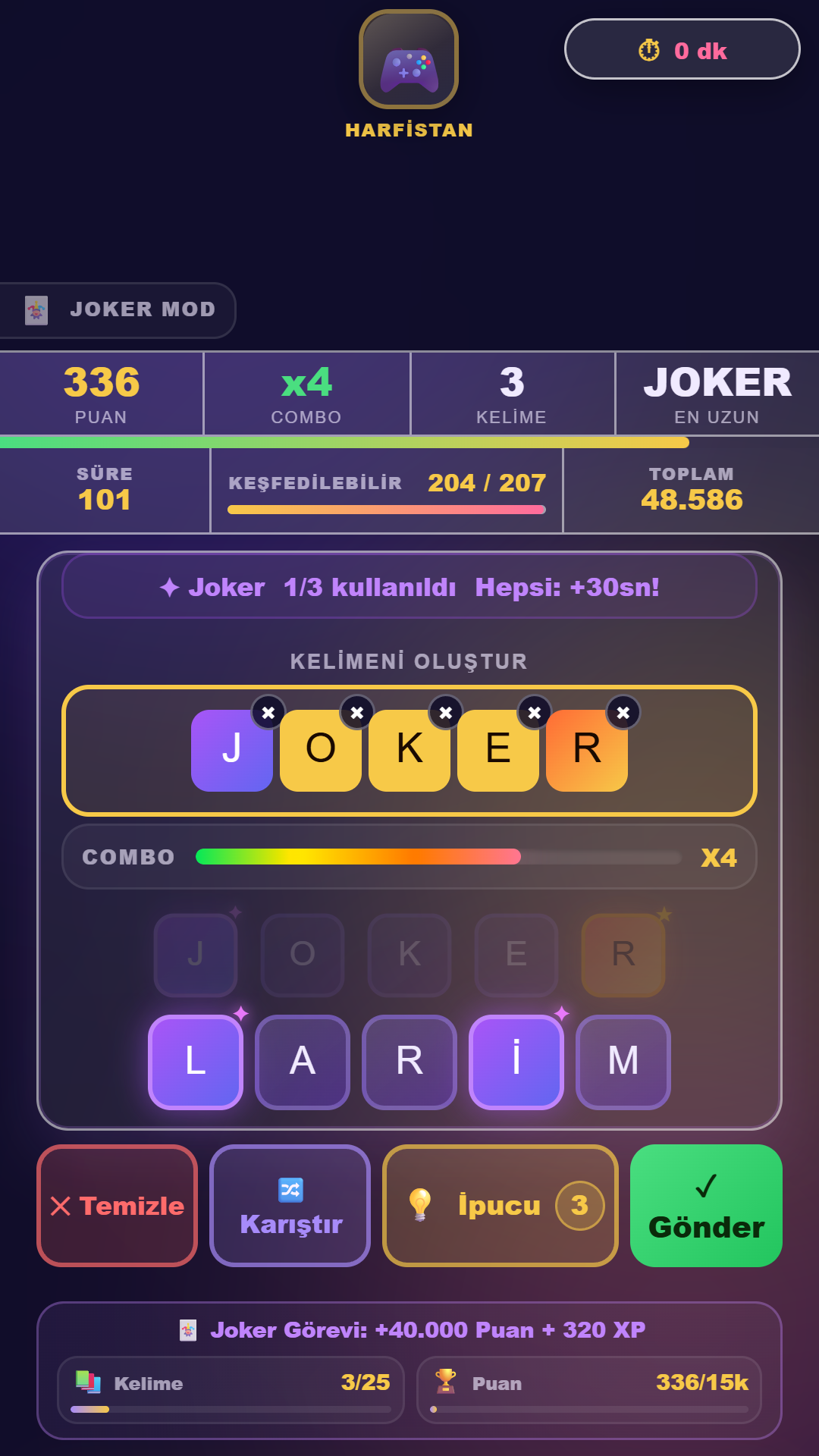 Harfistan joker modu