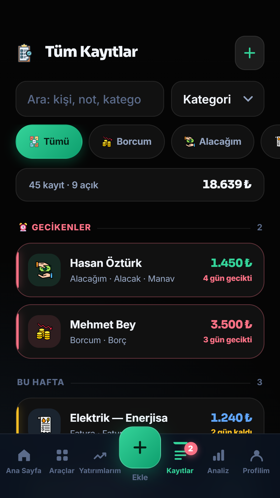 HesapCep raporlar ekranı