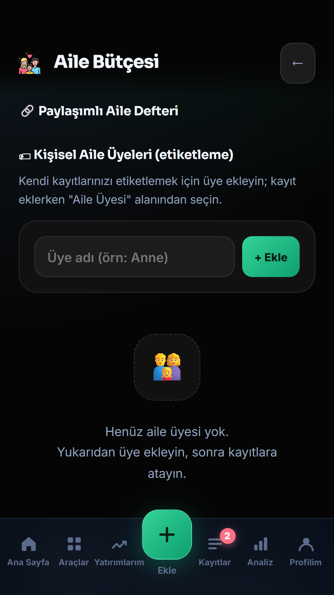 HesapCep aile bütçesi ekranı
